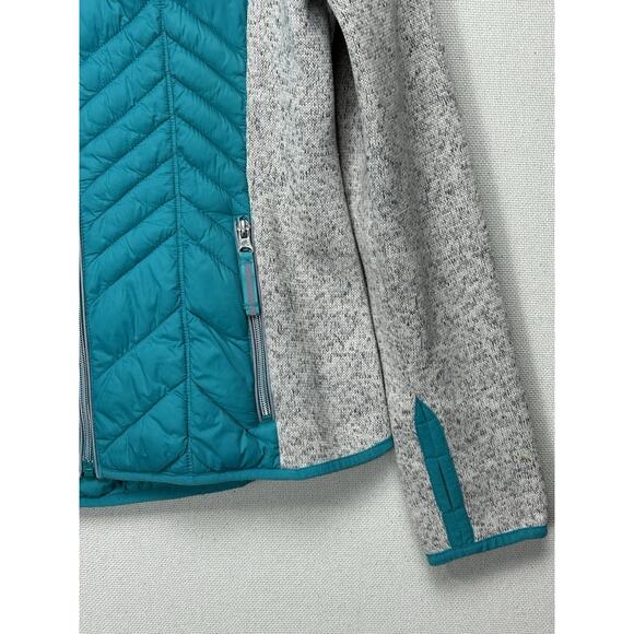 Xersion Women’s S Teal & Gray Full Zip Jacket with Hide Away Hood Quilted - Picture 3 of 12